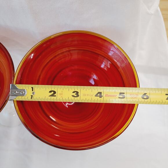 Martini Glasses, Handblown Red, Orange & Black Swirl  "Red Twist" , PRE-OWNED - Picture 2 of 5